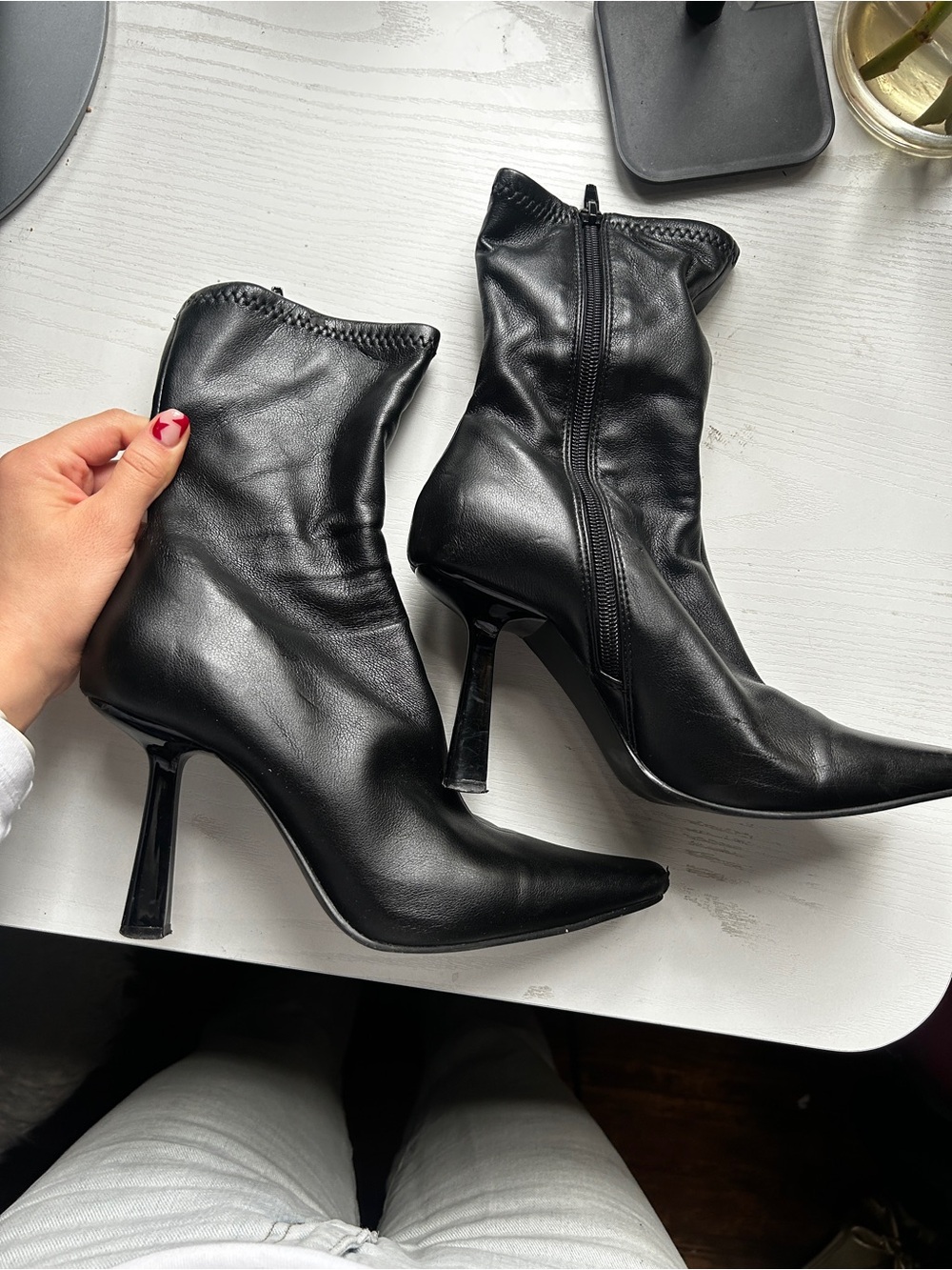 Black Pointed-Toe Stiletto Ankle Boots